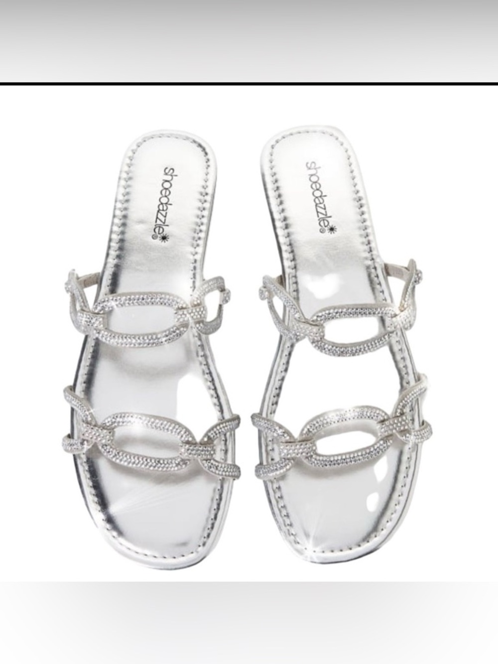Silver bling embellished link chain  slip on sandals size 10